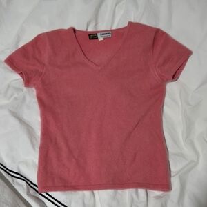 Pashmina Cashmere Pink V-Neck Sweater Size M